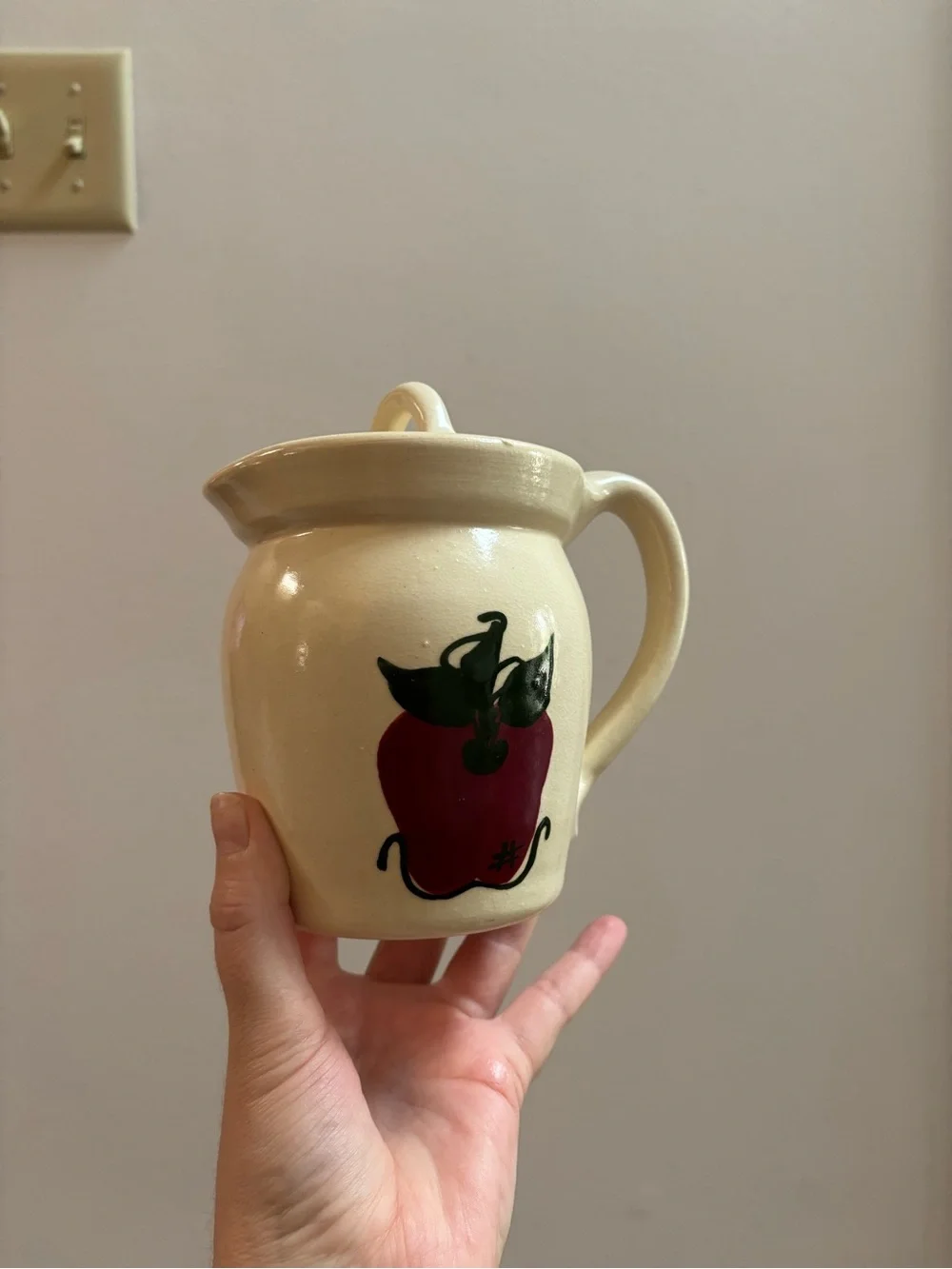 Vintage 1990’s Ceramic Cream and Sugar Jars Handpainted with Apple Decals